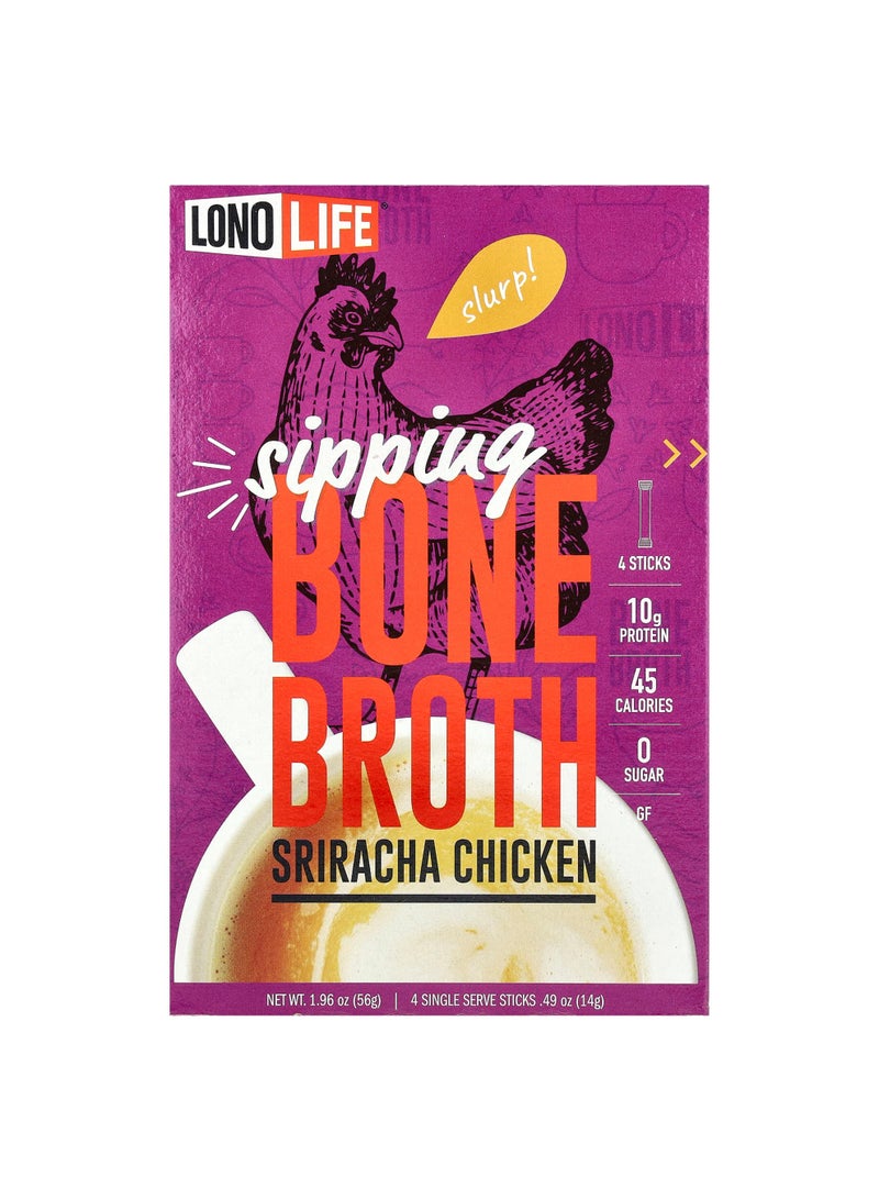 Sipping Bone Broth, Sriracha Chicken, 4 Single Serve Sticks, 0.49 oz (14 g) Each